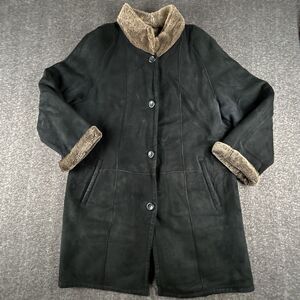 Hana K Genuine Lambskin Shearling Coat Women’s Sz 14 Black Suede Made USA VTG